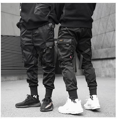 Hot Sale Men Black Hip Hop Cargo Pants Elastic Waist Jogger Trousers Sweatpants Pockets Full Length Casual Fashion