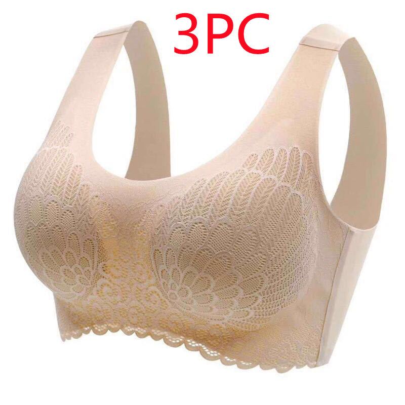 Natural Thai Latex Underwear 4.0 Angel Wings Seamless One Piece Women'S Lace Sports Bra Without Steel Ring