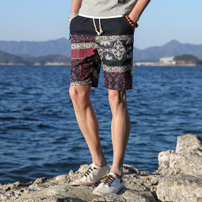 Cotton And Linen Loose Five-point Pants Men's Beach Pants