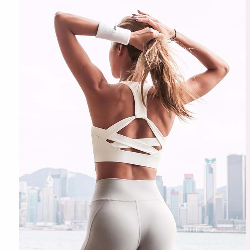 White Strap Push Up Sports Bra