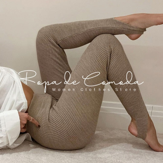 Knitted Solid Leggings High Waist