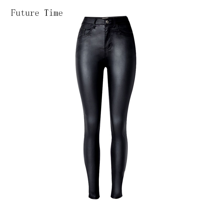 Women High Waist Jeans leather